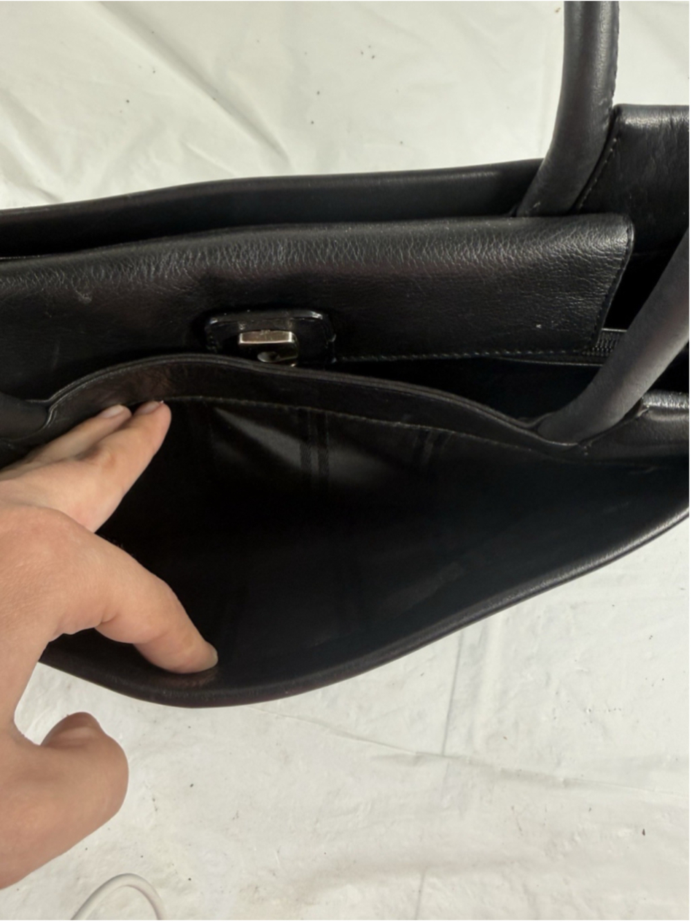vintage TUMI OLD MONEY black leather shoulder tote bag east-west structured - Picture 10 of 15